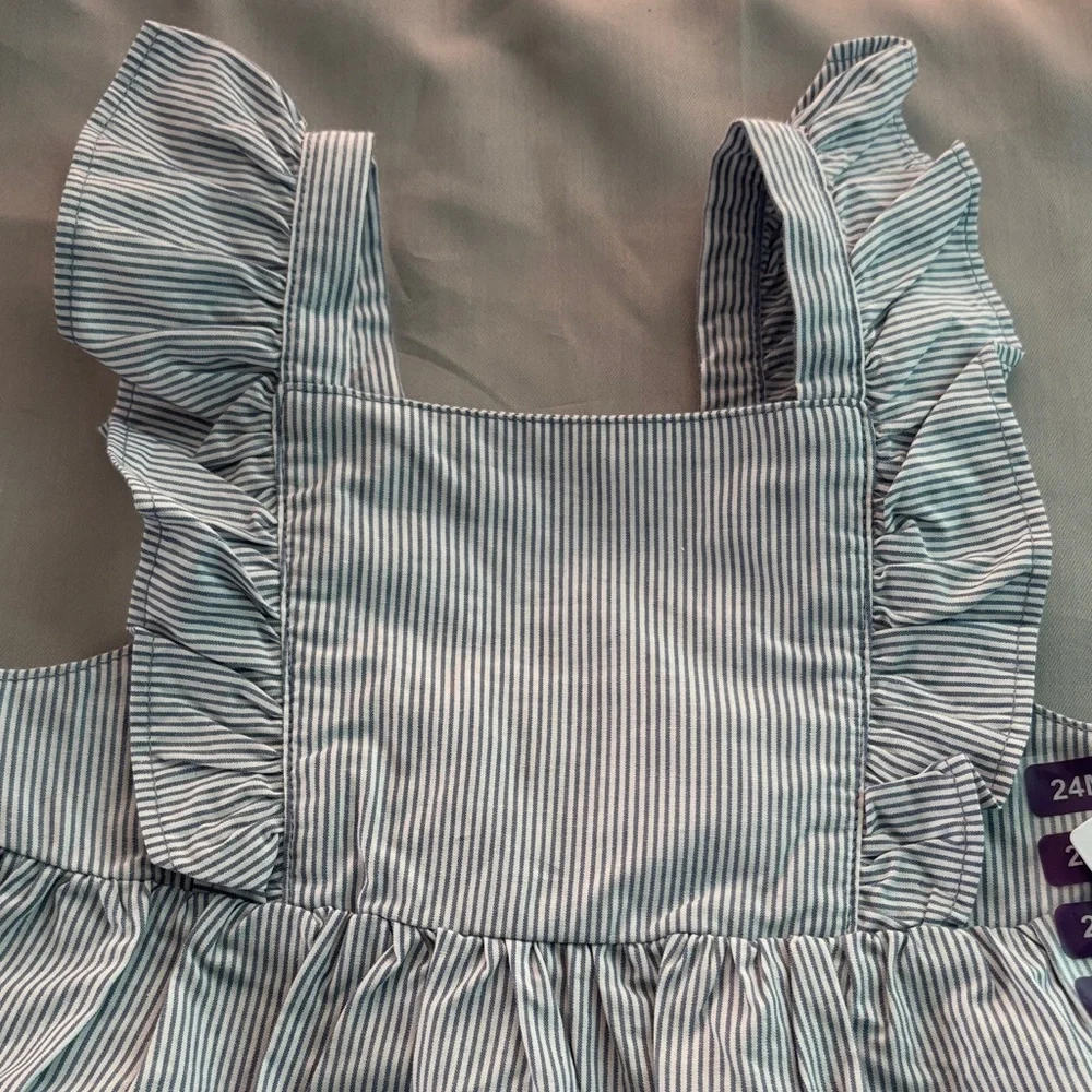 Carter's Blue and White Striped Ruffle Romper